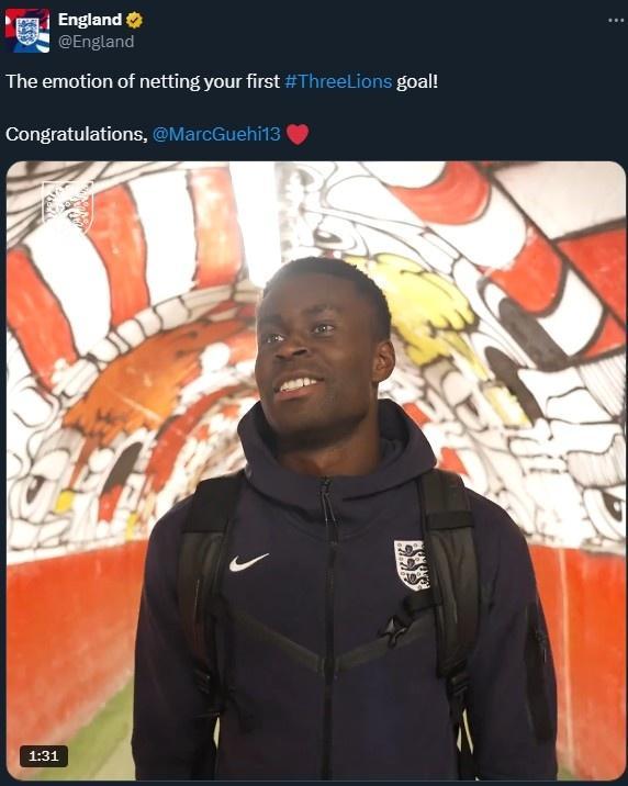 开运体育官网-格伊收获英格兰首球，英格兰发文：恭喜你，格伊！